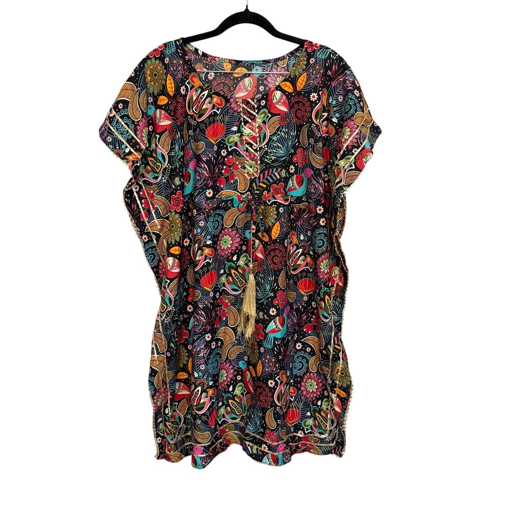 Paisley Floral Swim Cover Up L Kaftan Summer Beach Vacation Resortwear Bohemian